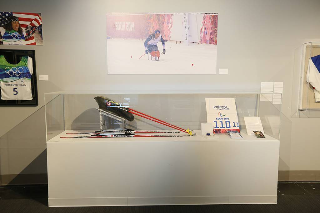 A photo of Oksana's 2014 Paralympic Winter Games display at the Clinton Foundation Olympic Exhibit.