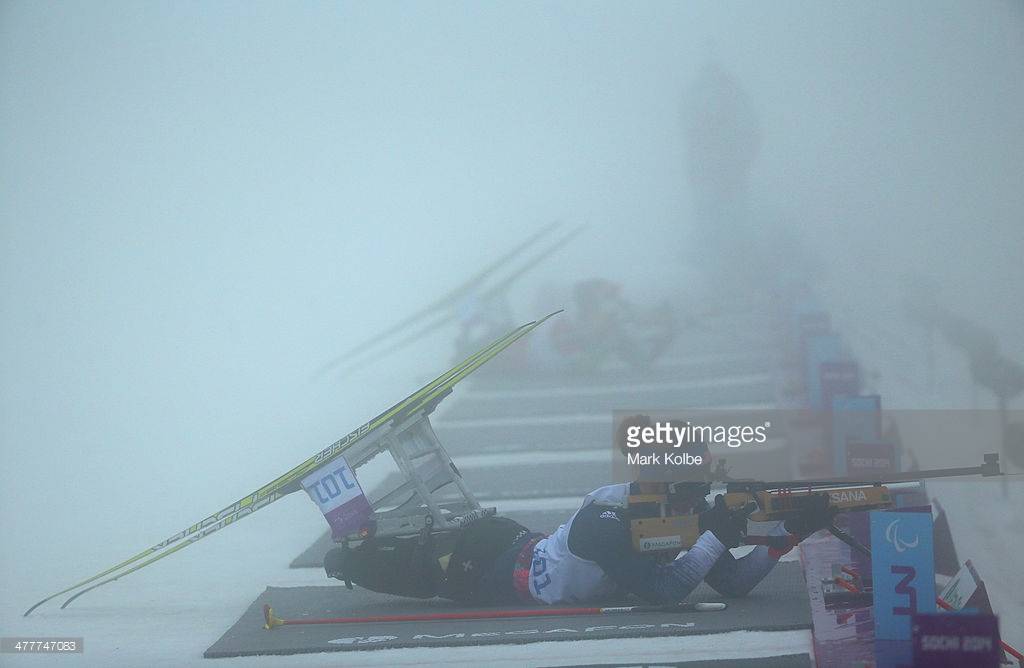 A photo from Getty Images of Oksana firing her rifle during the Nordic Biathalon at the 2014 Paralympic Winter Games.
